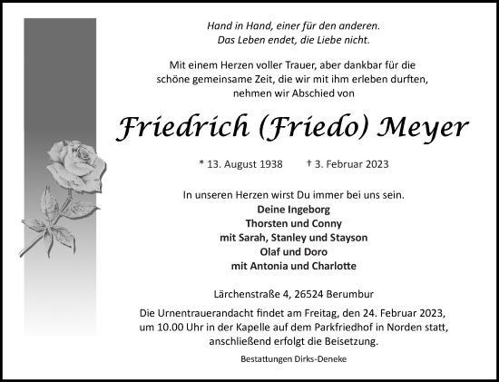 Traueranzeige von Friedrich Meyer 