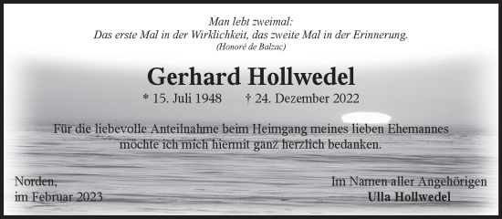 Traueranzeige von Gerhard Hollwedel 