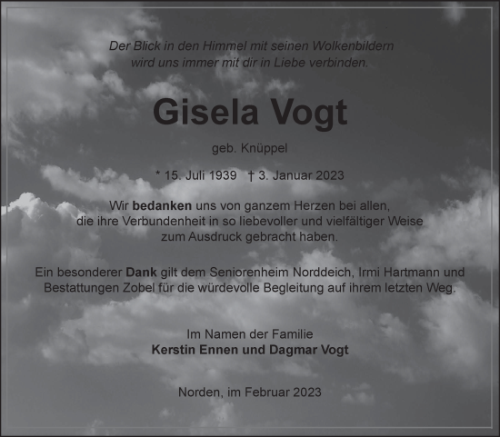 Traueranzeige von Gisela Vogt 