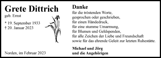 Traueranzeige von Grete Dittrich 