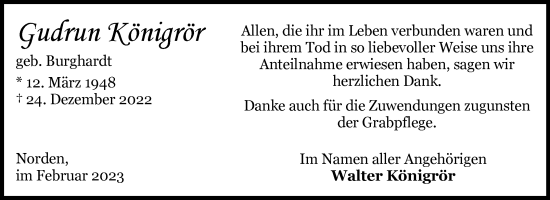 Traueranzeige von Gudrun Königrör 
