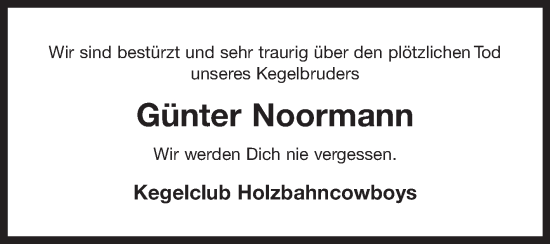 Traueranzeige von Günter Noormann 