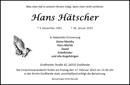 Traueranzeige von Hans Hätscher 