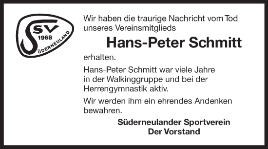 Traueranzeige von Hans-Peter Schmitt 