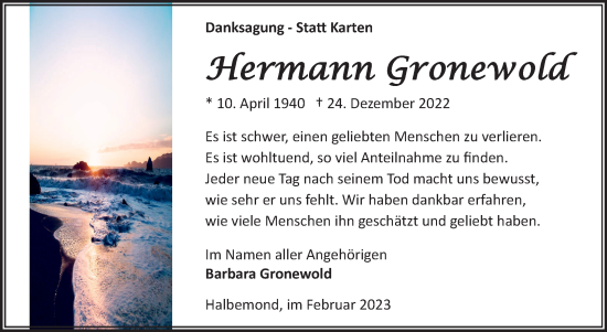 Traueranzeige von Hermann Gronewold 