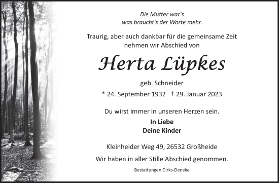 Traueranzeige von Herta Lüpkes 