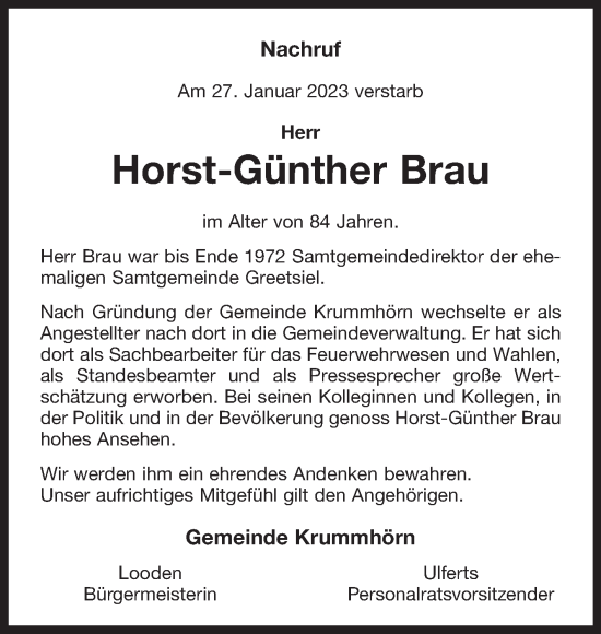 Traueranzeige von Horst-Günther Brau 