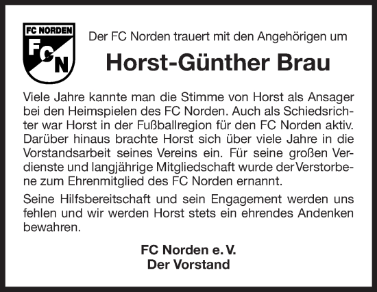 Traueranzeige von Horst-Günther Brau 