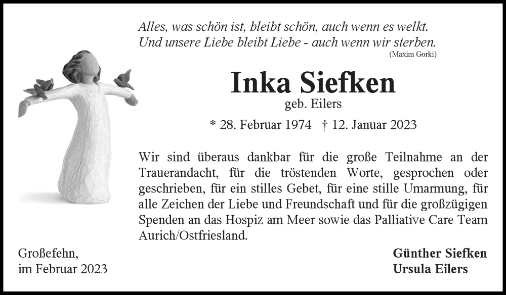  Traueranzeige für Inka Siefken vom 18.02.2023 aus 