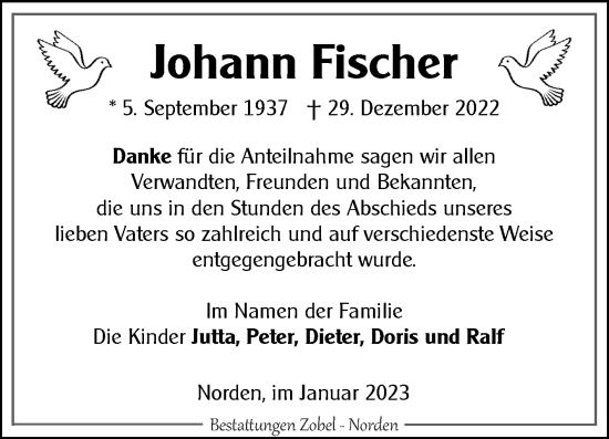 Traueranzeige von Johann Fischer 