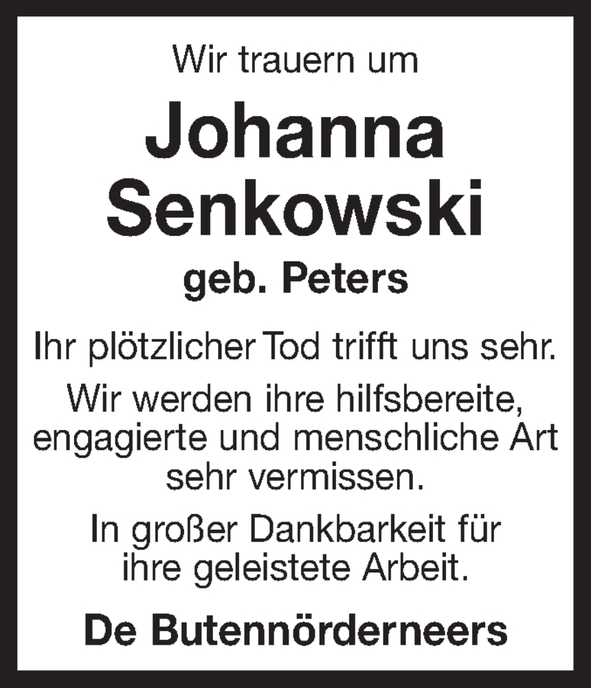 Traueranzeige für Johanna Senkowski vom 01.02.2023 aus 