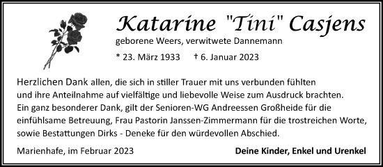 Traueranzeige von Katarine Casjens 