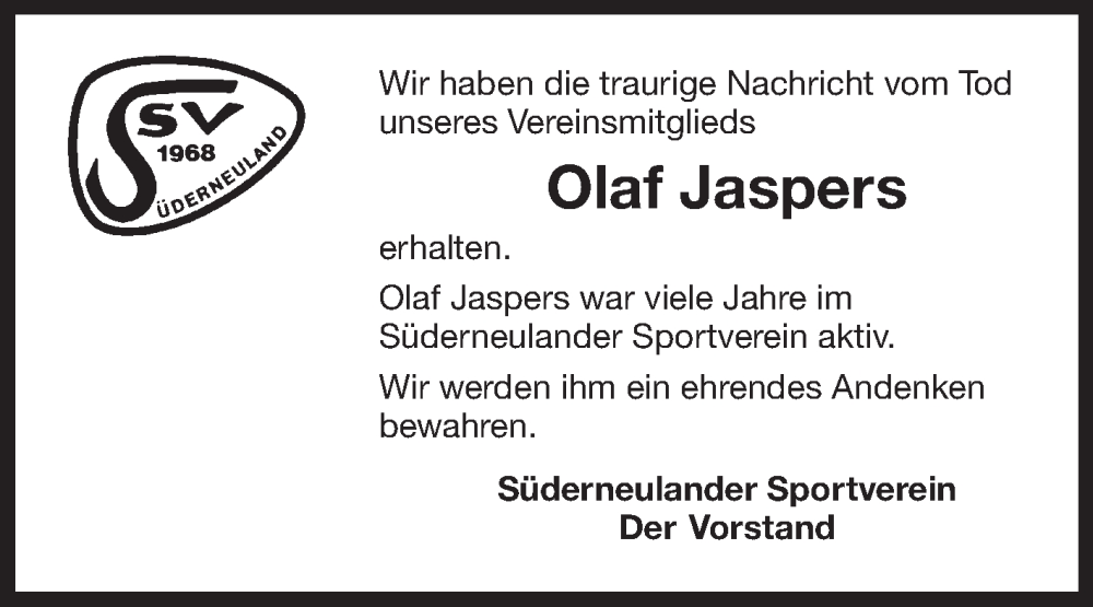  Traueranzeige für Olaf Jaspers vom 21.02.2023 aus 