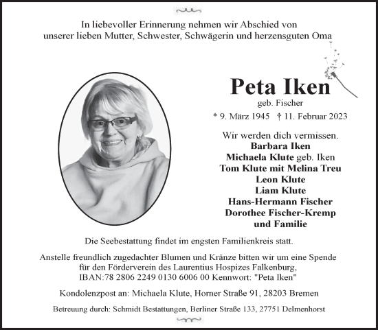 Traueranzeige von Peta Iken 