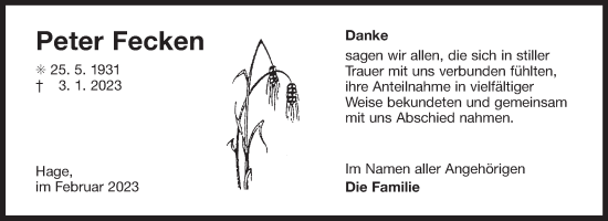 Traueranzeige von Peter Fecken 