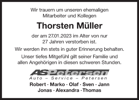 Traueranzeige von Thorsten Müller 