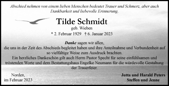 Traueranzeige von Tilde Schmidt 