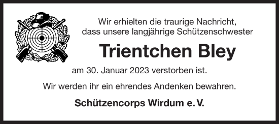Traueranzeige von Trientchen Bley 