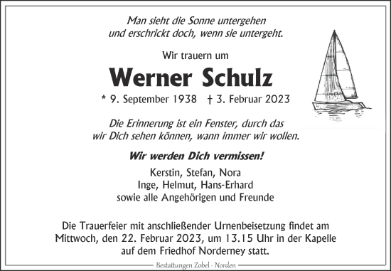 Traueranzeige von Werner Schulz 