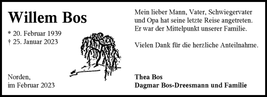 Traueranzeige von Willem Bos 