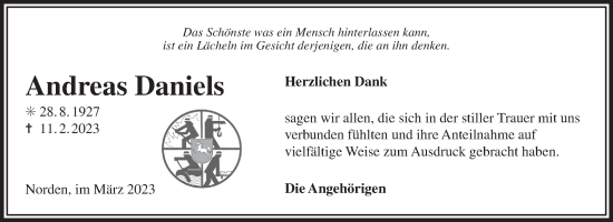 Traueranzeige von Andreas Daniels 