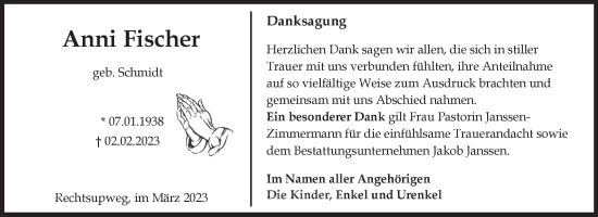 Traueranzeige von Anni Fischer 