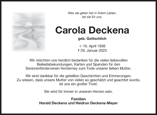Traueranzeige von Carola Deckena 