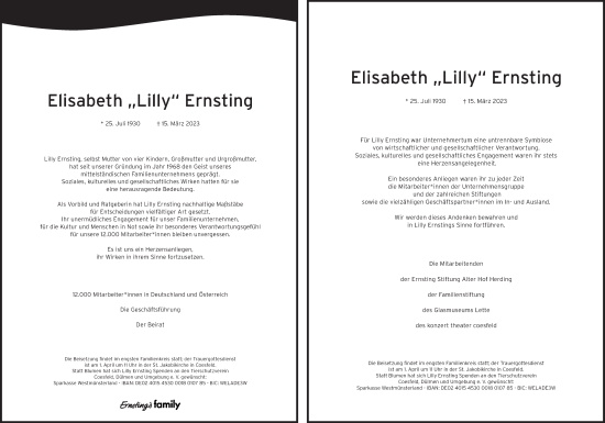 Traueranzeige von Elisabeth Ernsting 