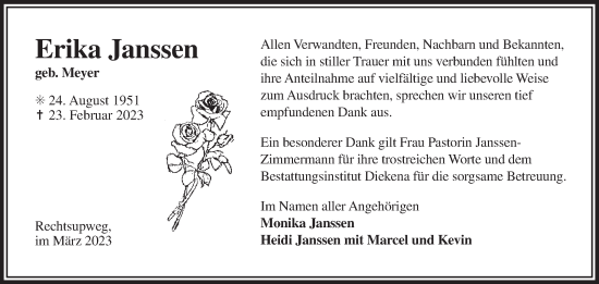 Traueranzeige von Erika Janssen 