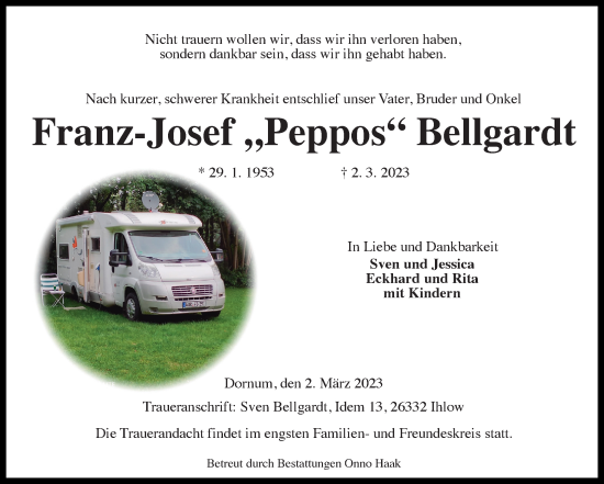 Traueranzeige von Franz-Josef Bellgardt 