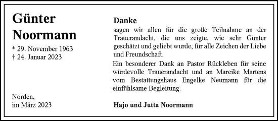 Traueranzeige von Günter Noormann 