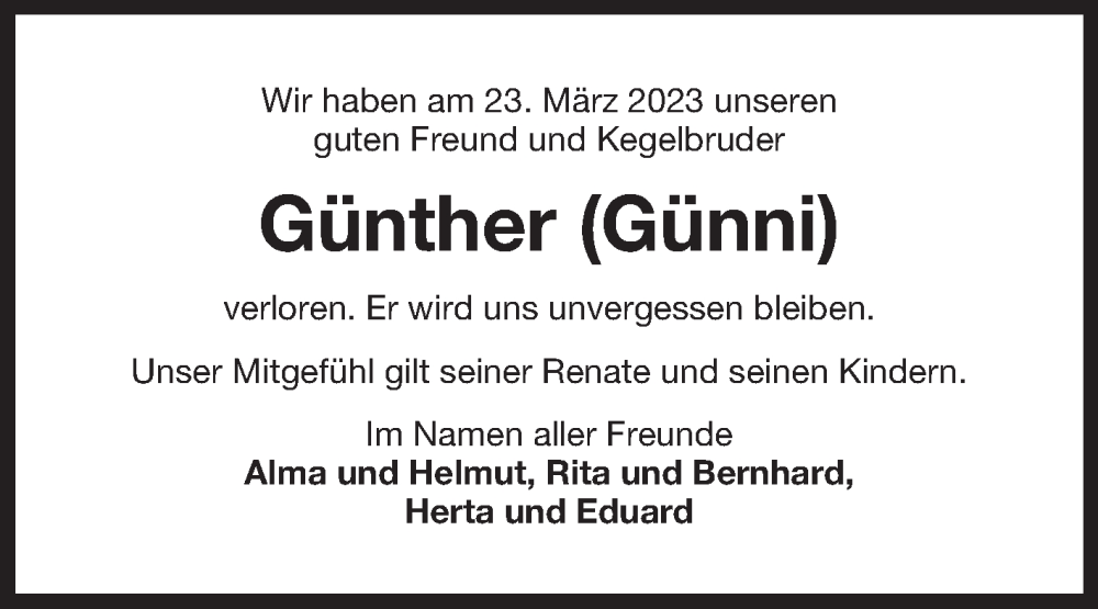  Traueranzeige für Günther  vom 25.03.2023 aus 