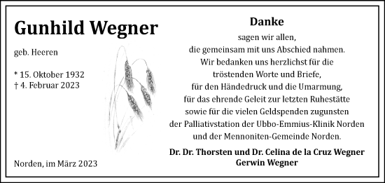 Traueranzeige von Gunhild Wegner 