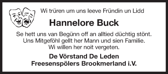 Traueranzeige von Hannelore Buck 