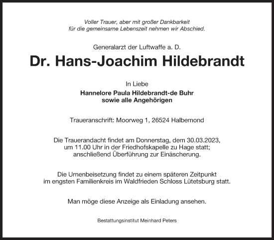 Traueranzeige von Hans-Joachim Hildebrandt 