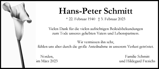 Traueranzeige von Hans-Peter Schmitt 