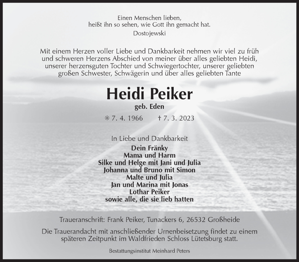 Traueranzeige für Heidi Peiker vom 11.03.2023 aus 