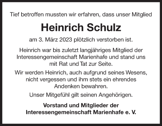 Traueranzeige von Heinrich Schulz 