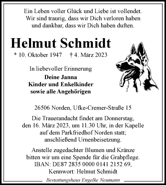 Traueranzeige von Helmut Schmidt 