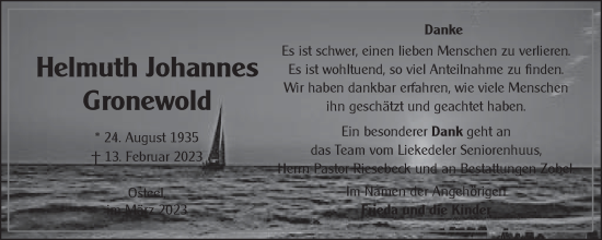Traueranzeige von Helmuth Gronewold 