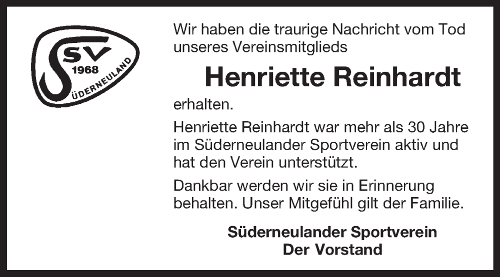  Traueranzeige für Henriette Reinhardt vom 25.03.2023 aus 