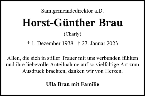 Traueranzeige von Horst-Günther Brau 