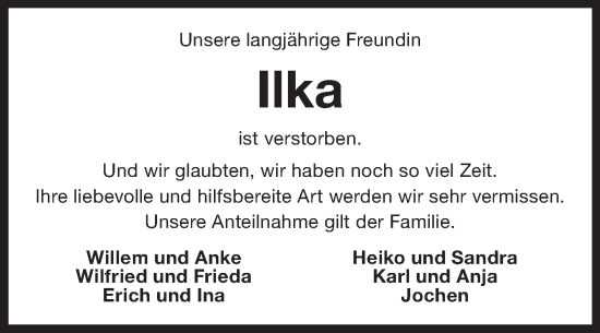 Traueranzeige von Ilka  