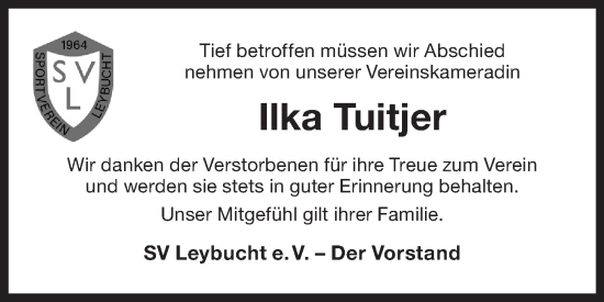 Traueranzeige von Ilka Tuitjer 