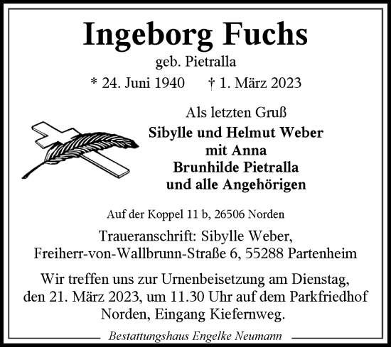 Traueranzeige von Ingeborg Fuchs 