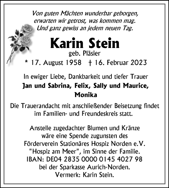 Traueranzeige von Karin Stein 