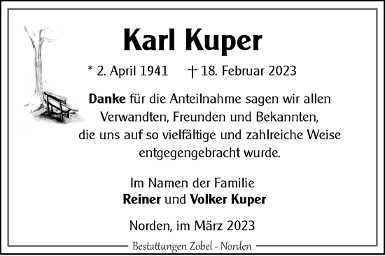 Traueranzeige von Karl Kuper 