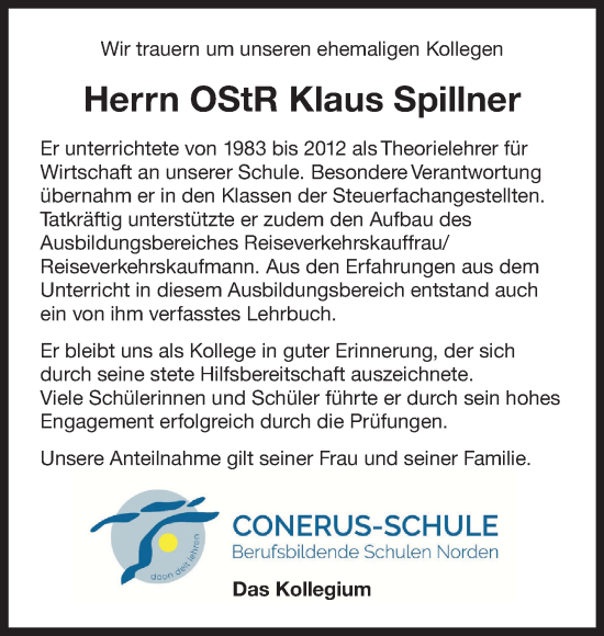 Traueranzeige von Klaus Spillner 