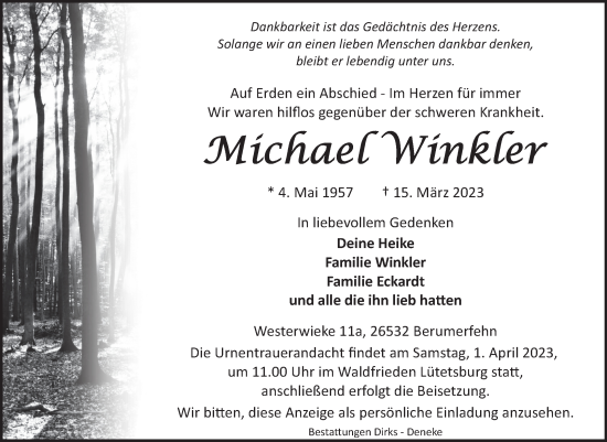 Traueranzeige von Michael Winkler 