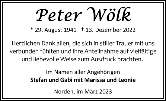 Traueranzeige von Peter WöCk 